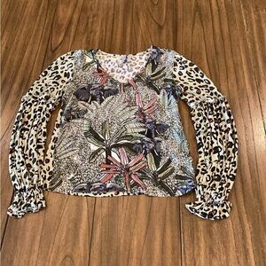 Anthropologie Blank London Sibley Safari Cheetah Print Blouse Size extra Small